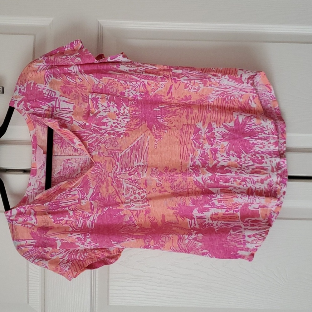 LILLY PULITZER ‘Duval’ Notch Neck Linen Top in Cheeky Melon Rule Breakers